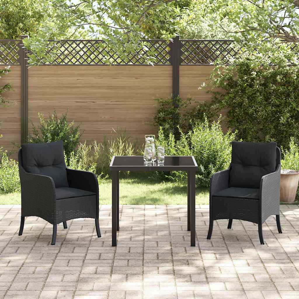 Garten Essgruppe mit Kissen 3 pcs Schwarz Poly-Rattan
