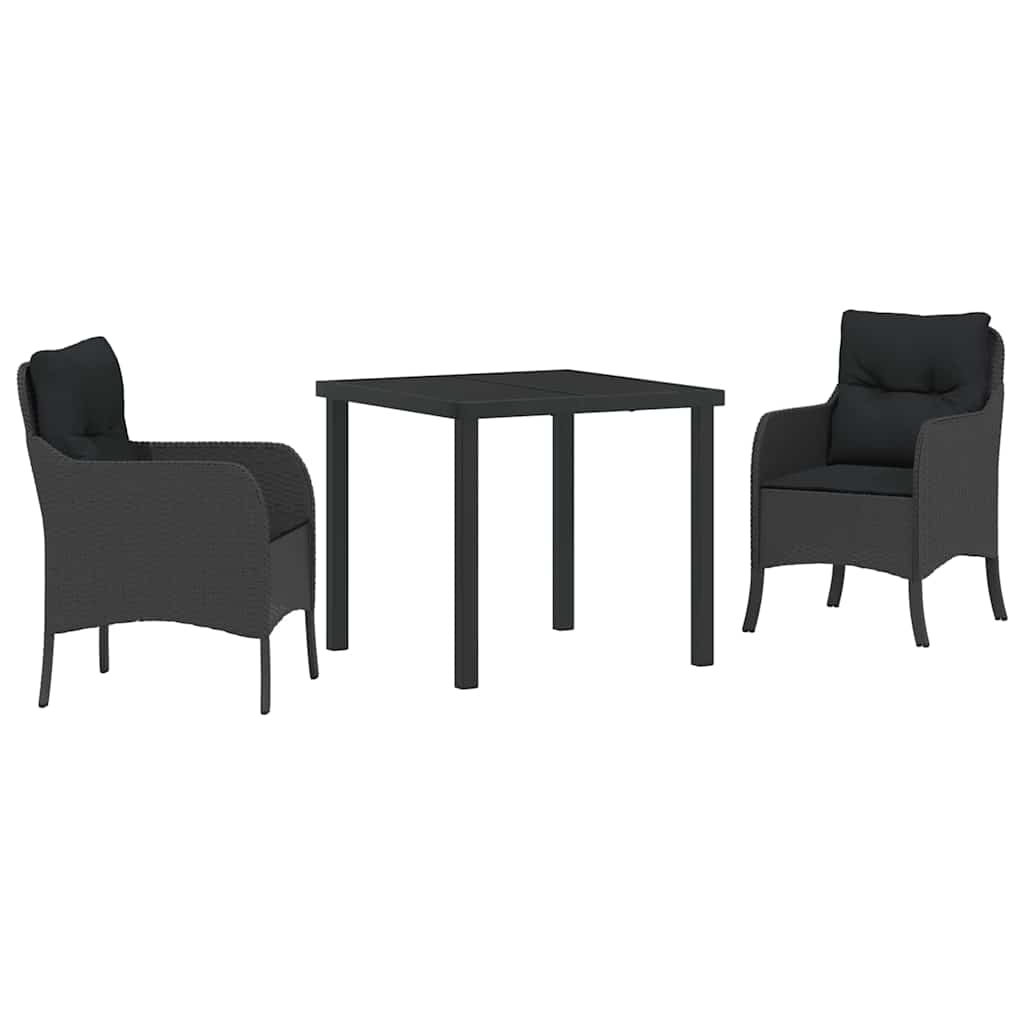Garten Essgruppe mit Kissen 3 pcs Schwarz Poly-Rattan
