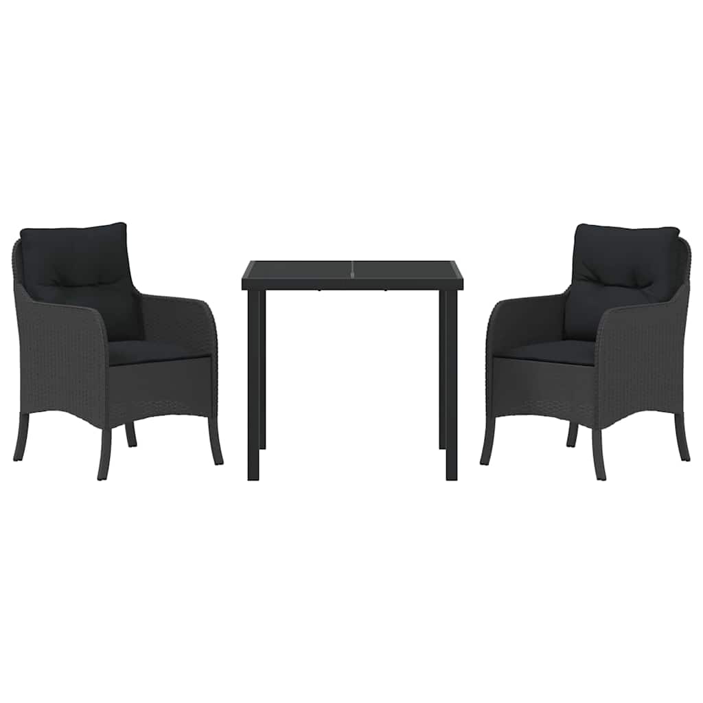 Garten Essgruppe mit Kissen 3 pcs Schwarz Poly-Rattan