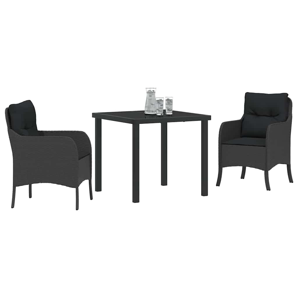 Garten Essgruppe mit Kissen 3 pcs Schwarz Poly-Rattan