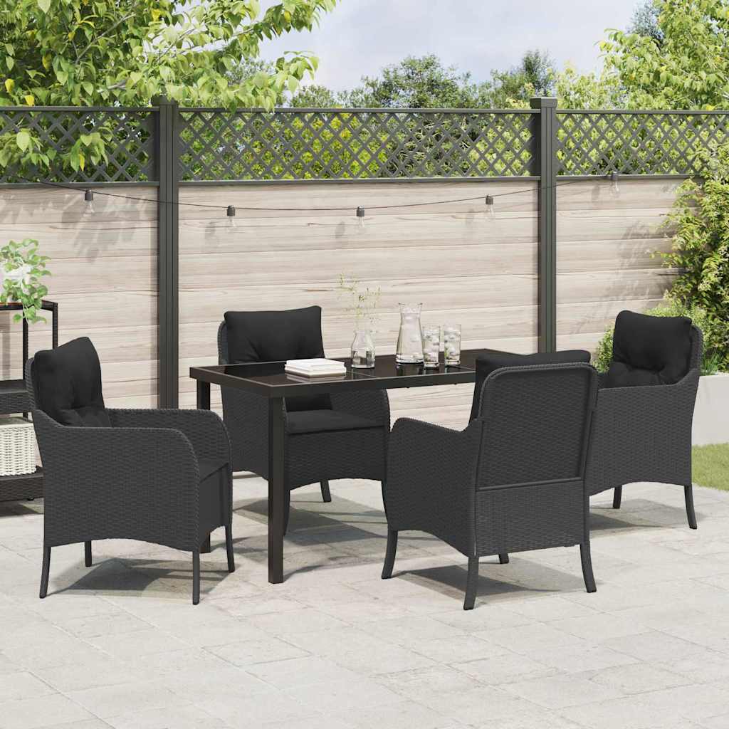 Garten Essgruppe mit Kissen 5 pcs Schwarz Poly-Rattan