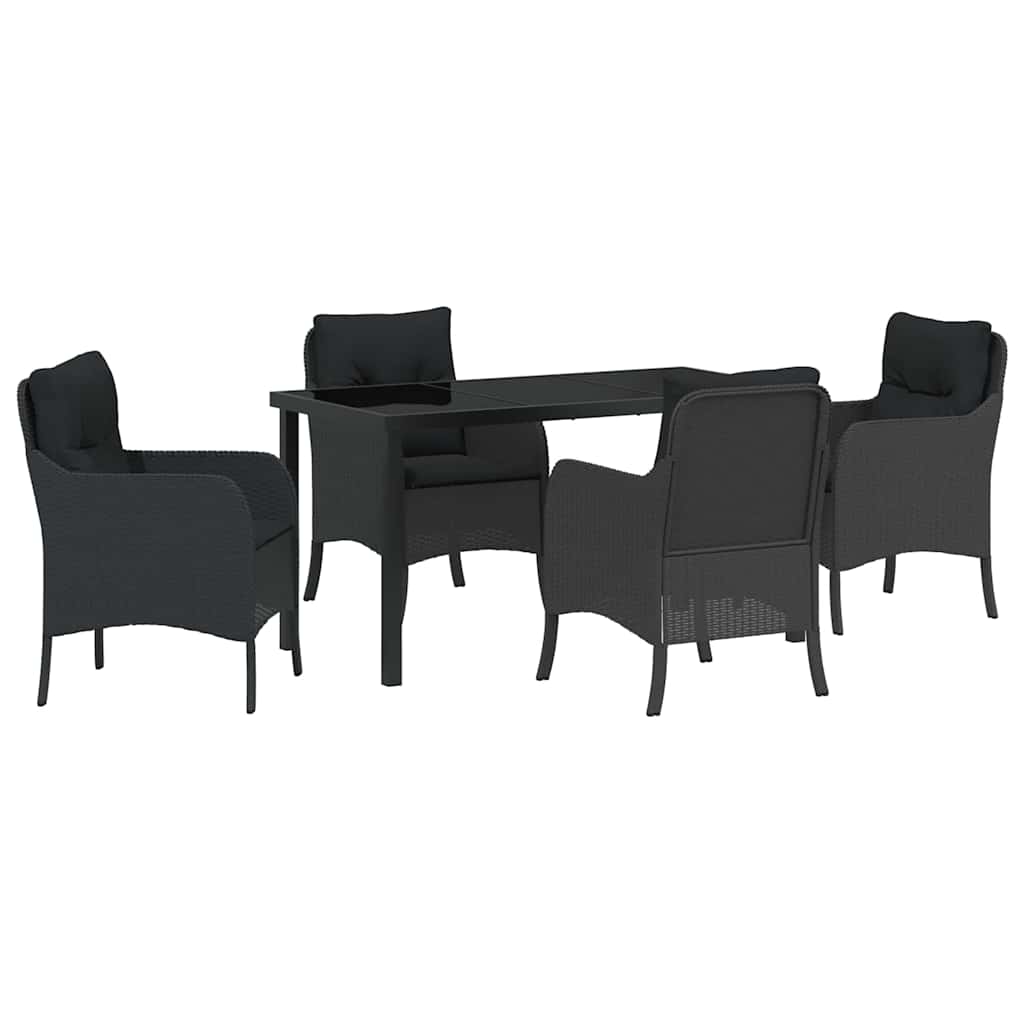 Garten Essgruppe mit Kissen 5 pcs Schwarz Poly-Rattan