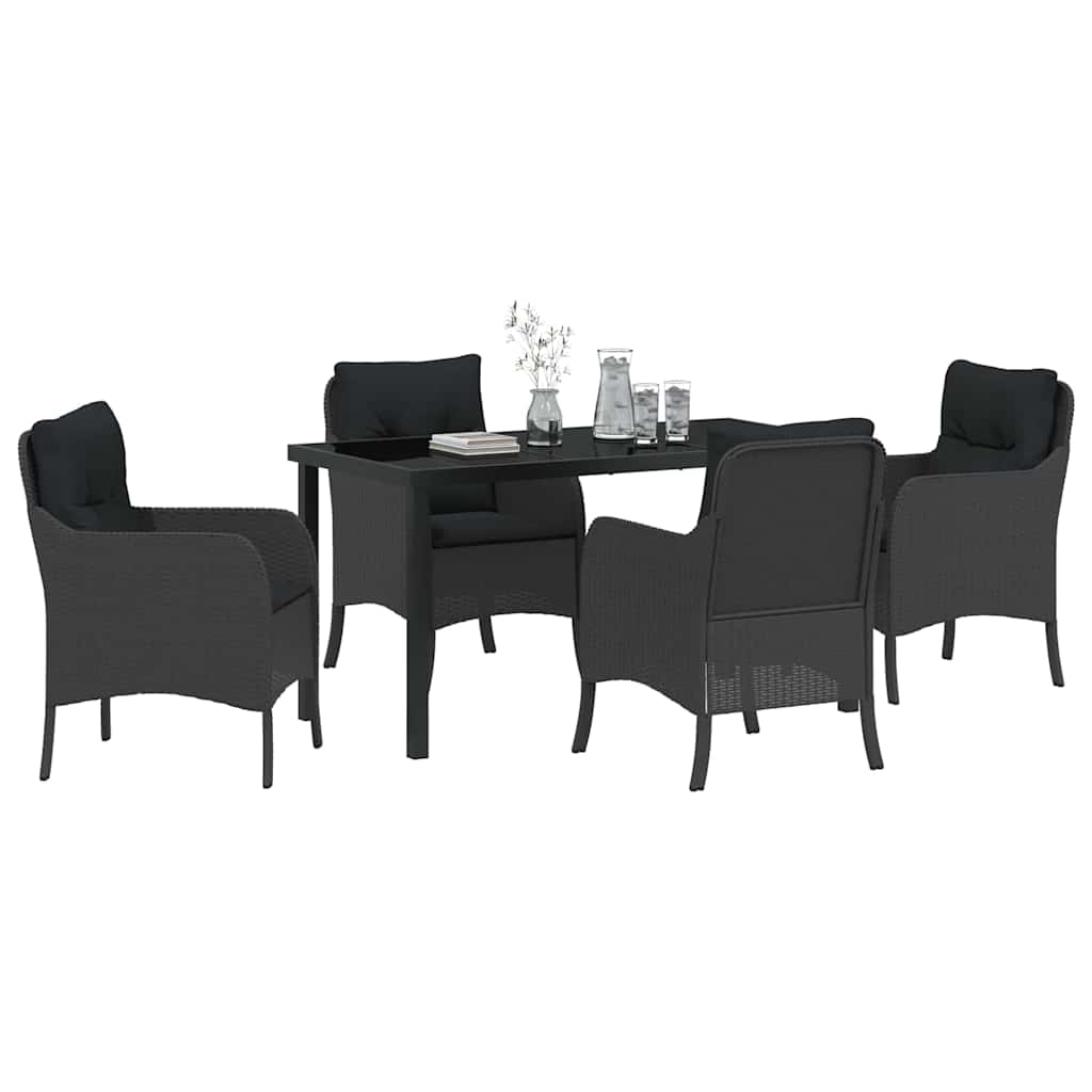Garten Essgruppe mit Kissen 5 pcs Schwarz Poly-Rattan