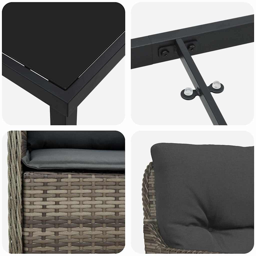 Garten Essgruppe mit Kissen 3 pcs Grau Poly-Rattan