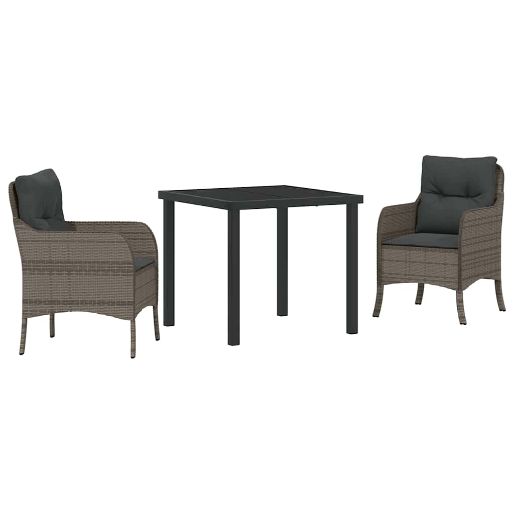 Garten Essgruppe mit Kissen 3 pcs Grau Poly-Rattan