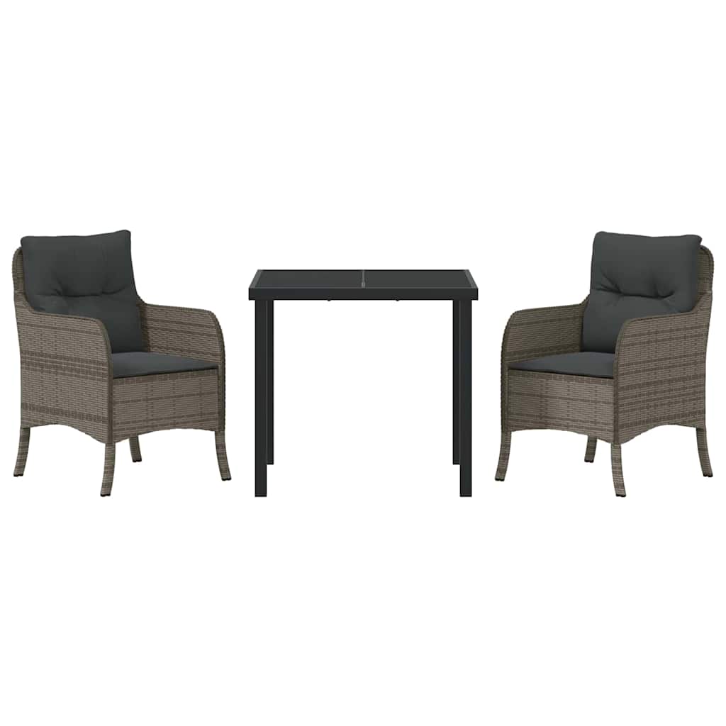 Garten Essgruppe mit Kissen 3 pcs Grau Poly-Rattan