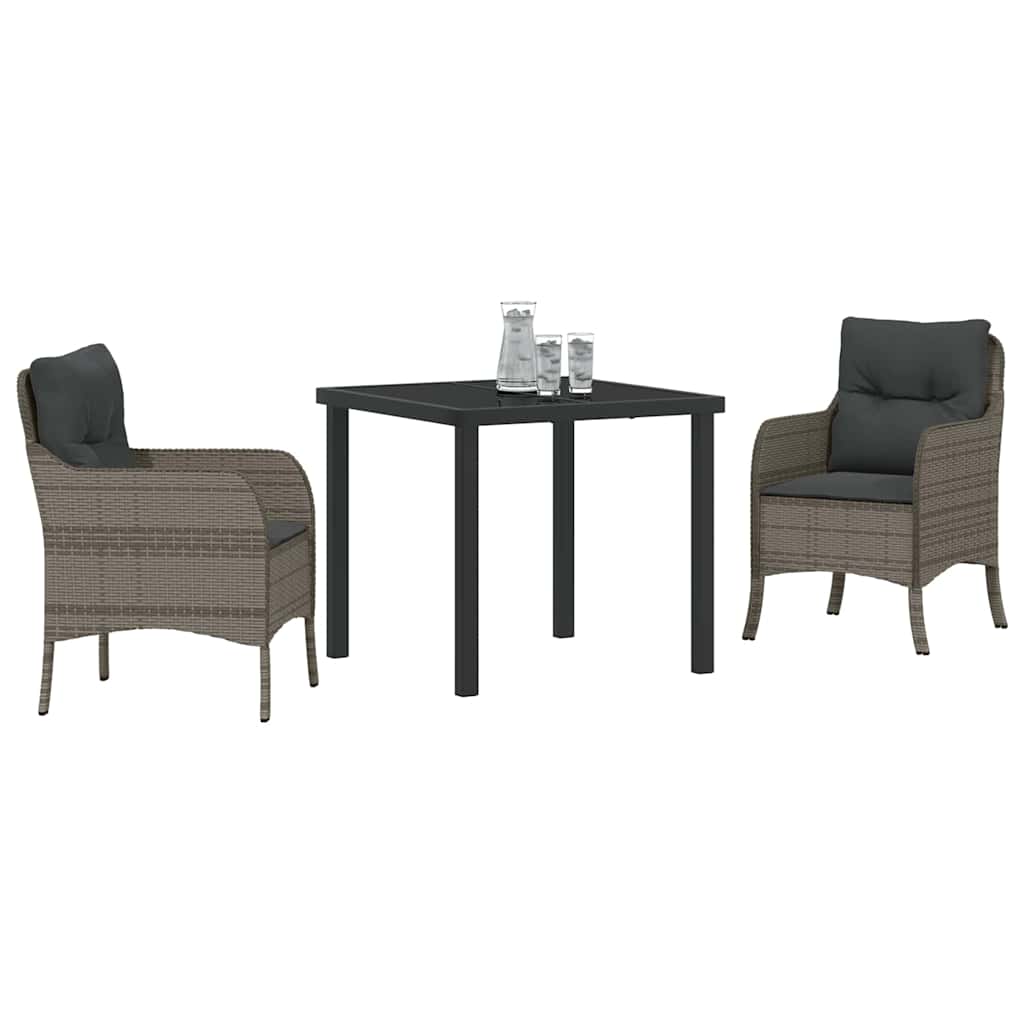 Garten Essgruppe mit Kissen 3 pcs Grau Poly-Rattan
