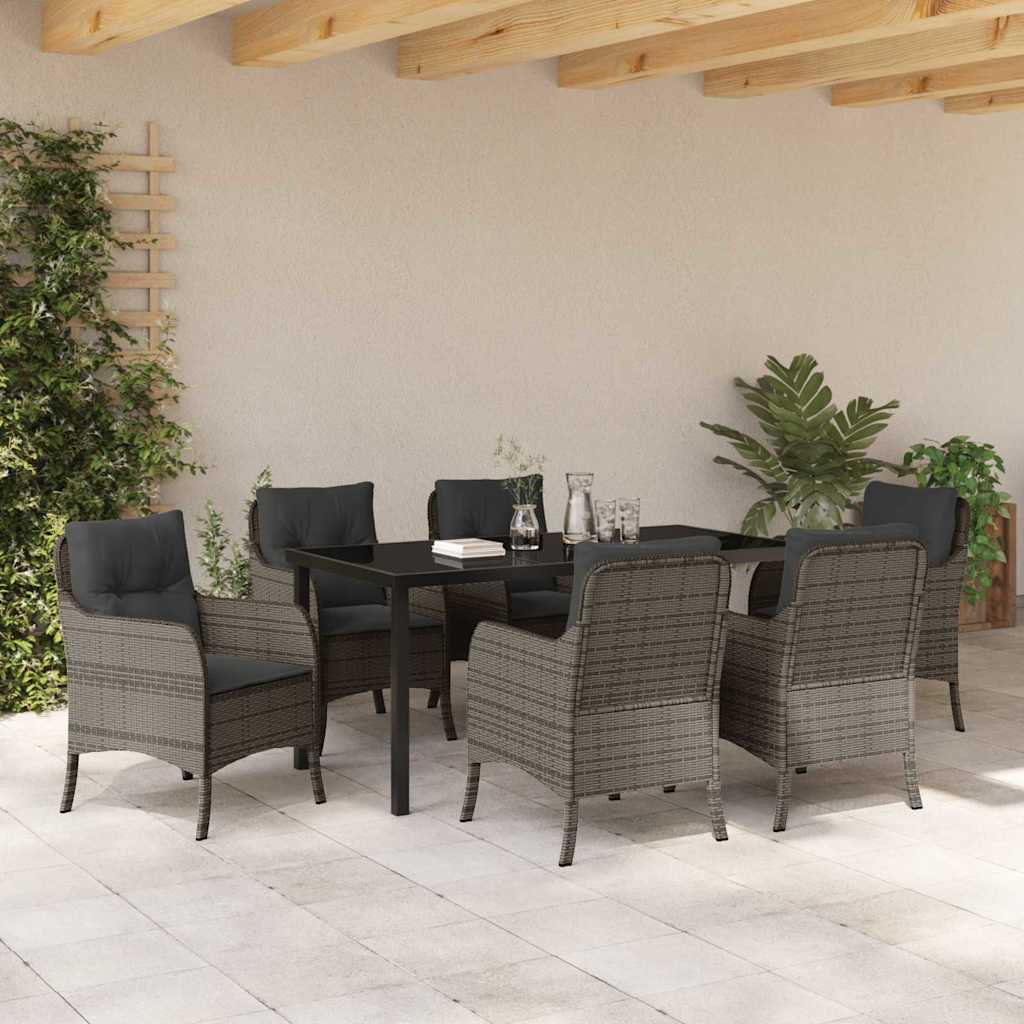 Garten Essgruppe mit Kissen 7 pcs Grau Poly-Rattan