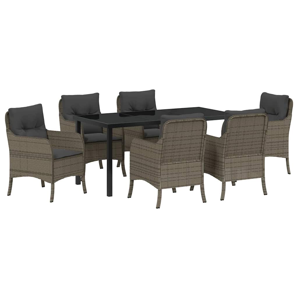Garten Essgruppe mit Kissen 7 pcs Grau Poly-Rattan