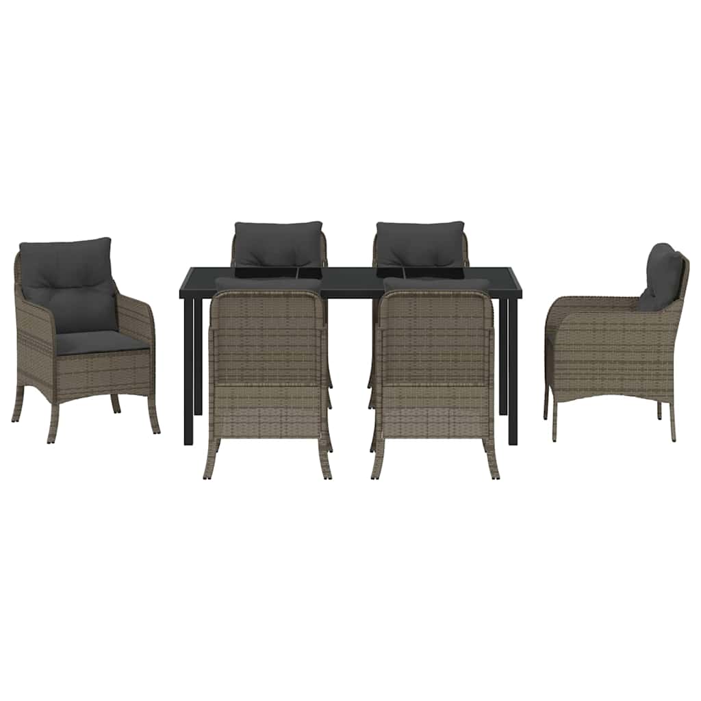Garten Essgruppe mit Kissen 7 pcs Grau Poly-Rattan