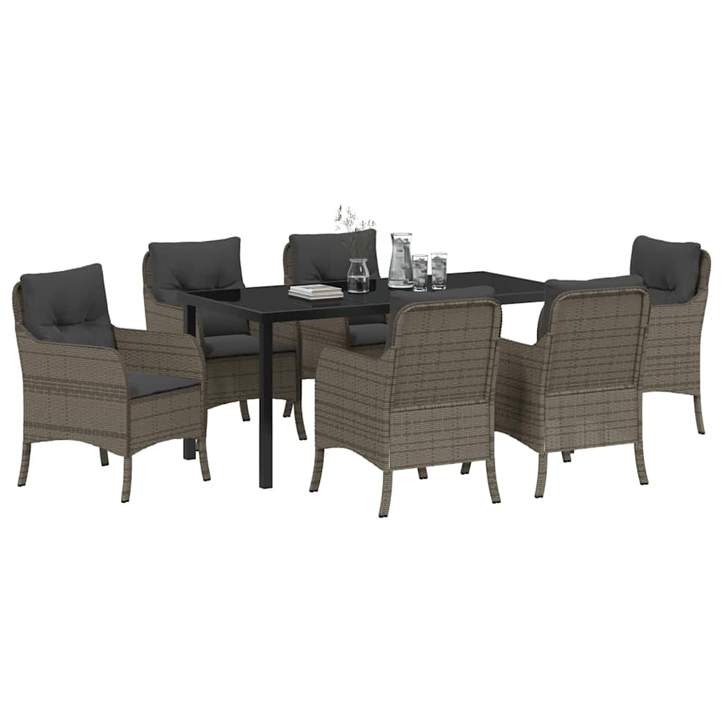Garten Essgruppe mit Kissen 7 pcs Grau Poly-Rattan