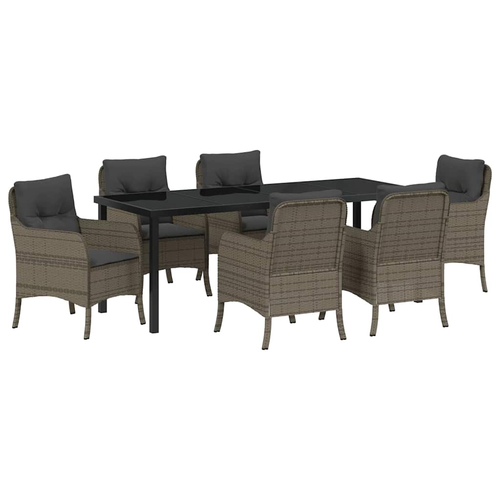 Garten Essgruppe mit Kissen 7 pcs Grau Poly-Rattan