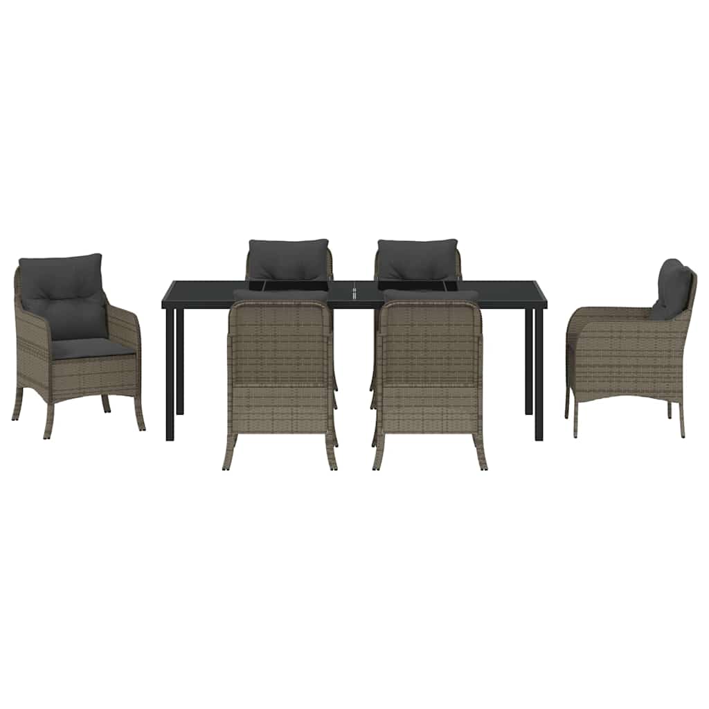 Garten Essgruppe mit Kissen 7 pcs Grau Poly-Rattan