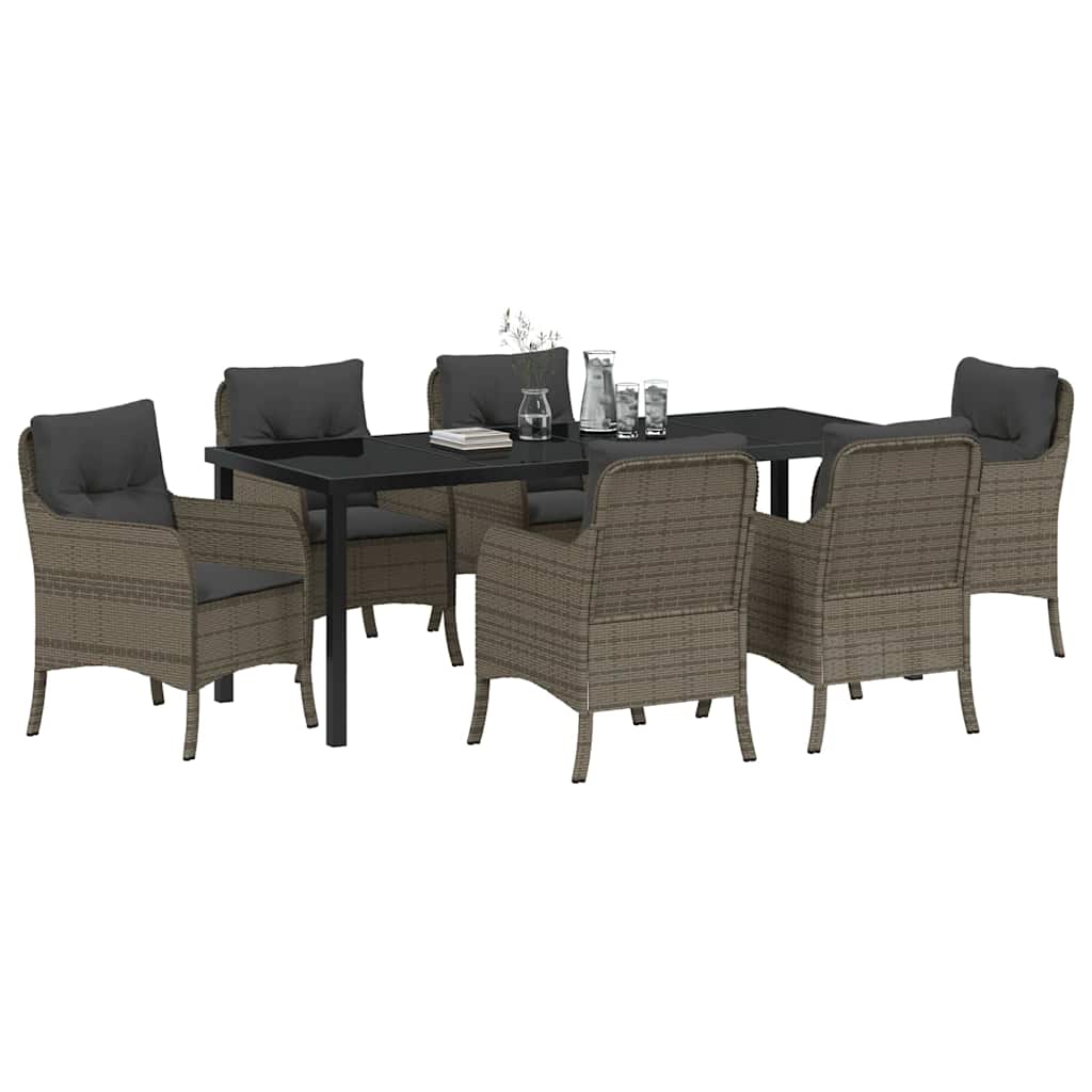 Garten Essgruppe mit Kissen 7 pcs Grau Poly-Rattan