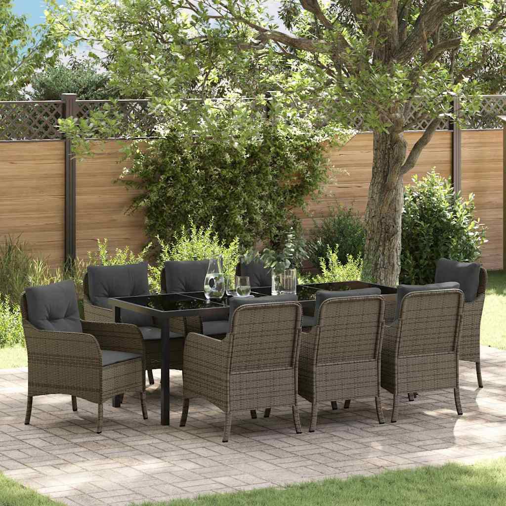 Garten Essgruppe mit Kissen 9 pcs Grau Poly-Rattan