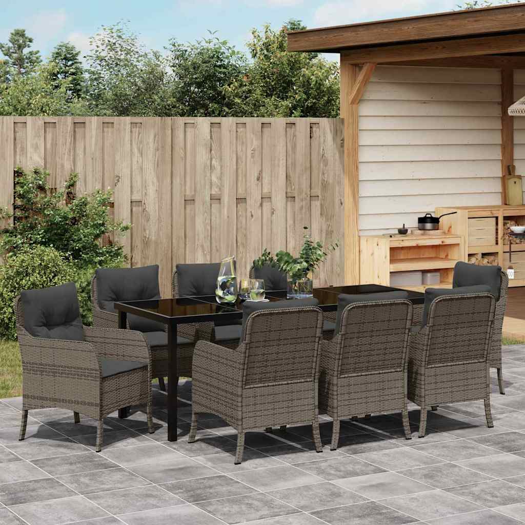 Garten Essgruppe mit Kissen 9 pcs Grau Poly-Rattan