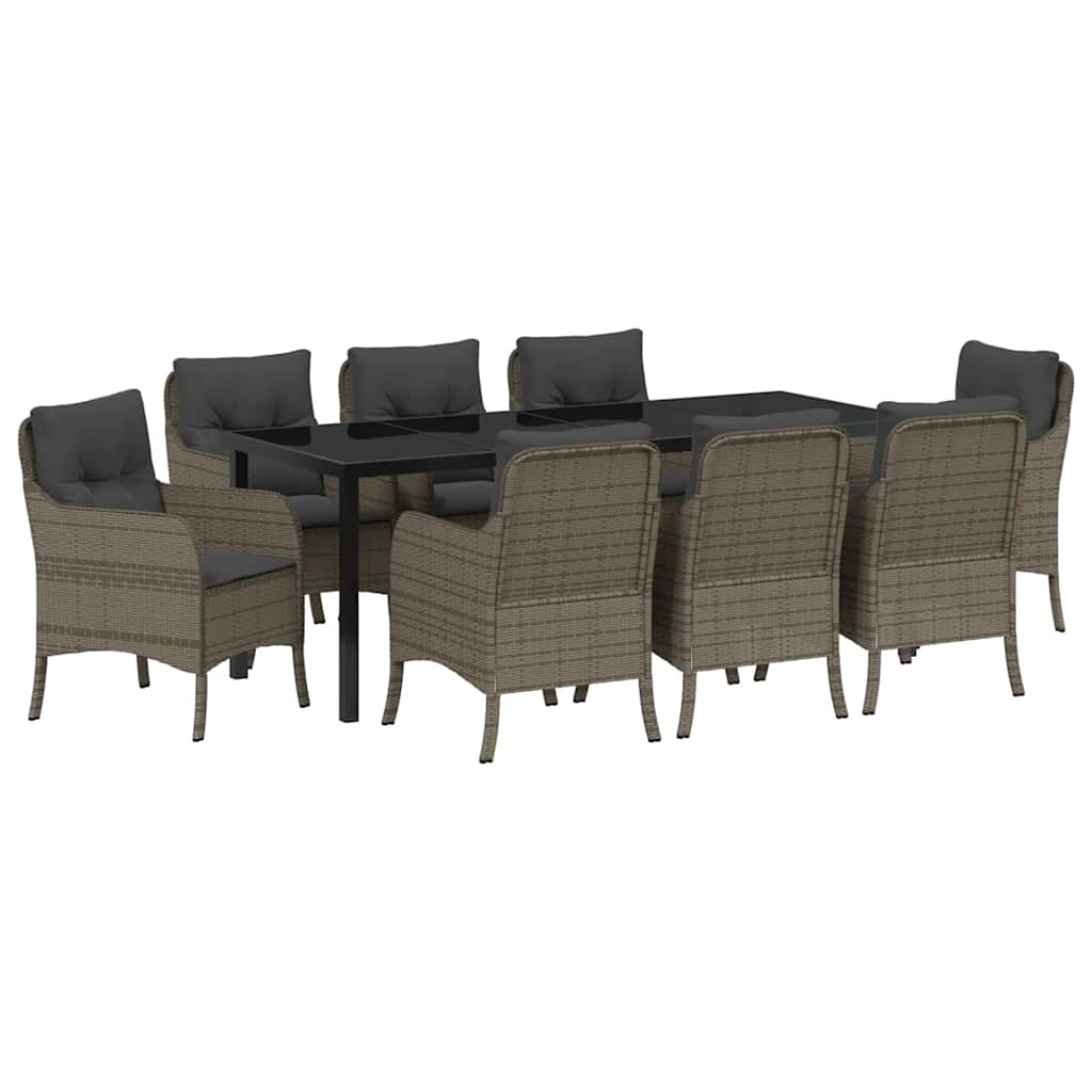 Garten Essgruppe mit Kissen 9 pcs Grau Poly-Rattan