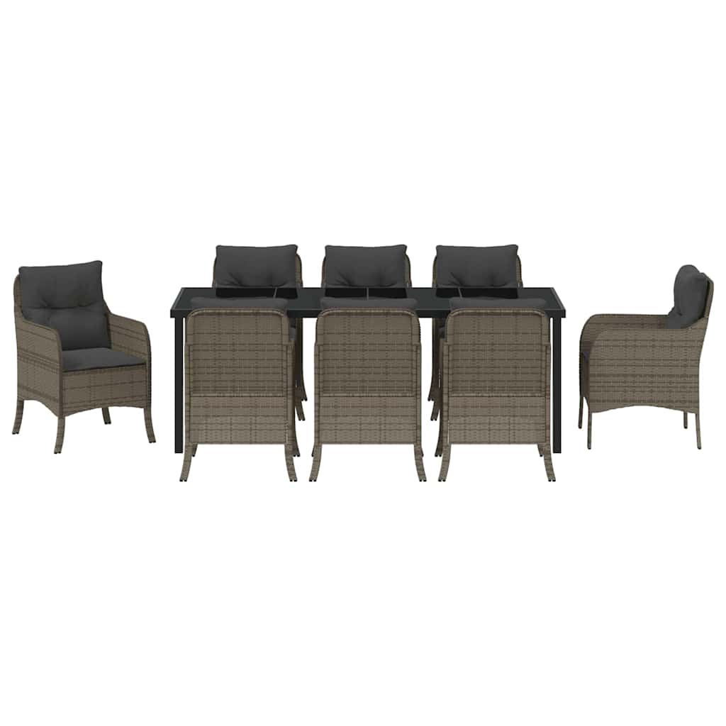 Garten Essgruppe mit Kissen 9 pcs Grau Poly-Rattan