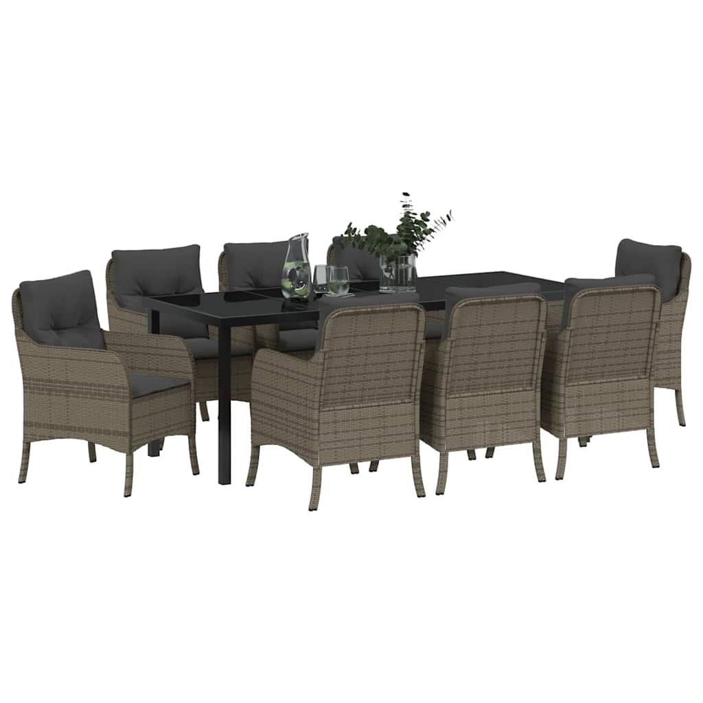 Garten Essgruppe mit Kissen 9 pcs Grau Poly-Rattan