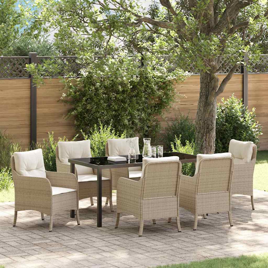 Garten Essgruppe mit Kissen 7 pcs Beige Poly-Rattan