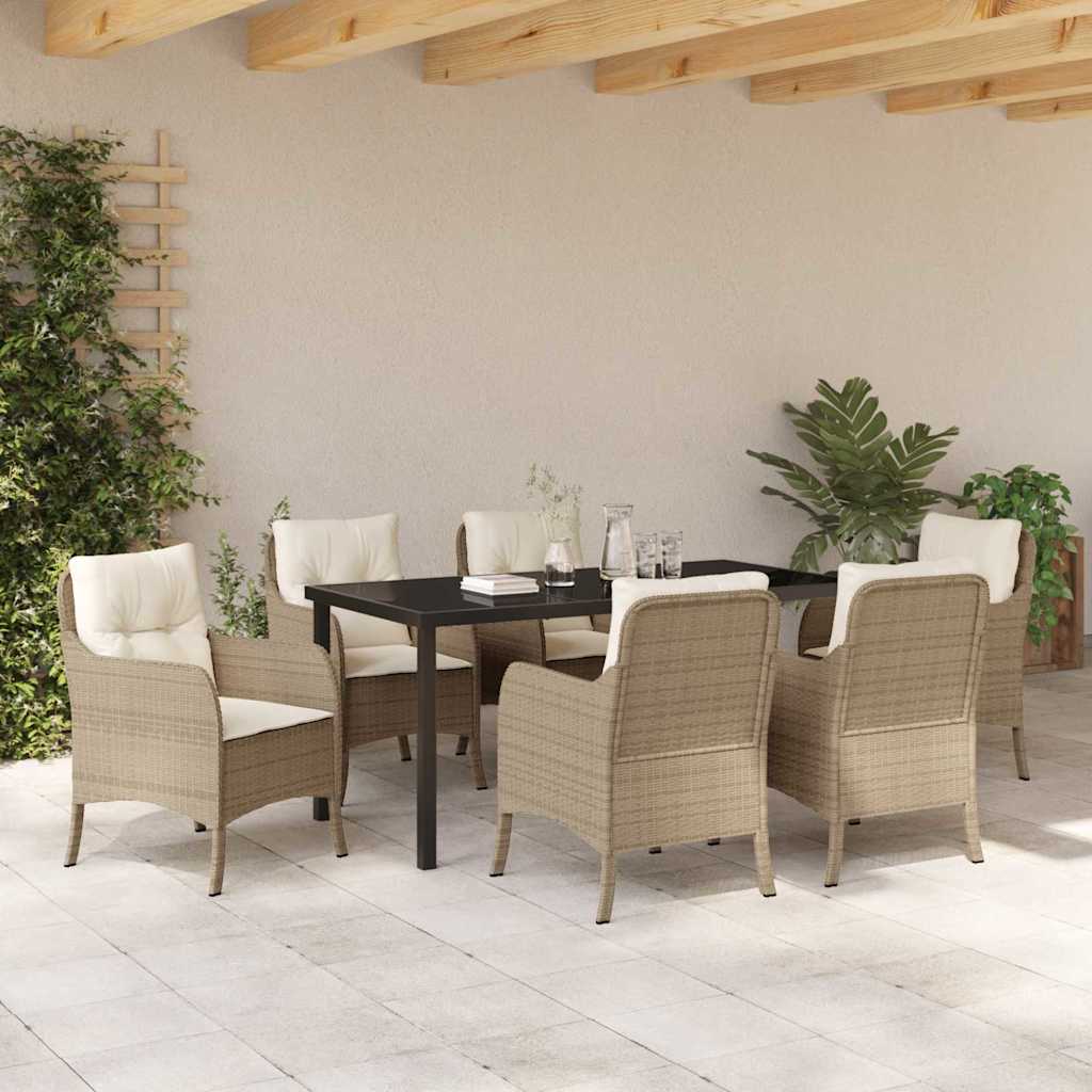 Garten Essgruppe mit Kissen 7 pcs Beige Poly-Rattan