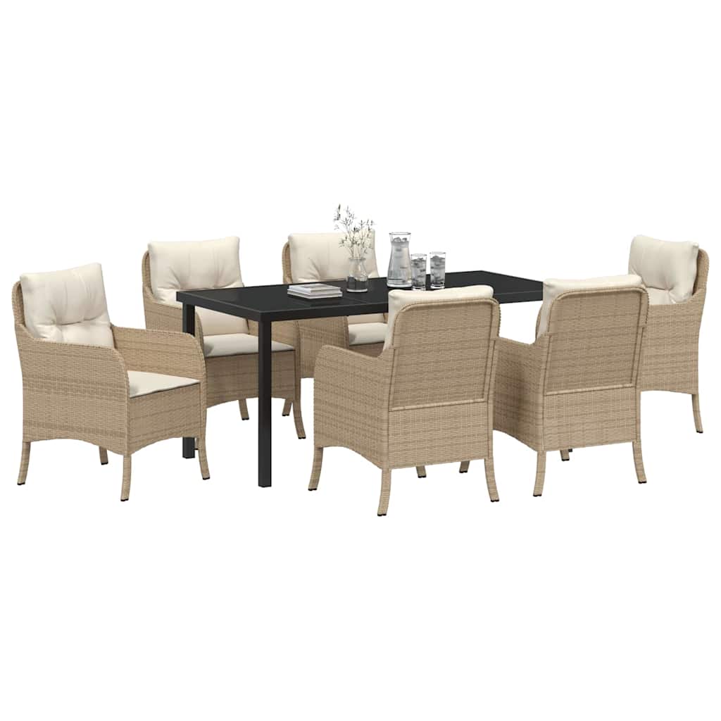 Garten Essgruppe mit Kissen 7 pcs Beige Poly-Rattan