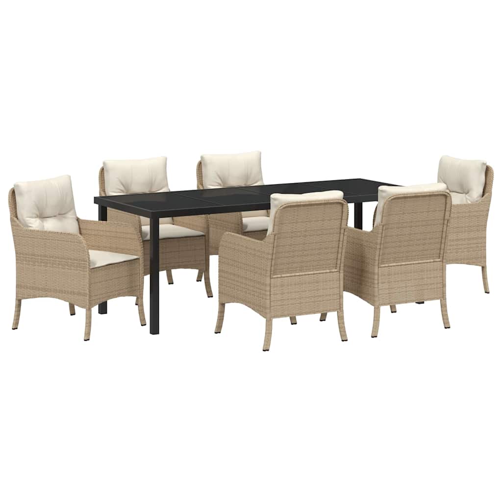 Garten Essgruppe mit Kissen 7 pcs Beige Poly-Rattan