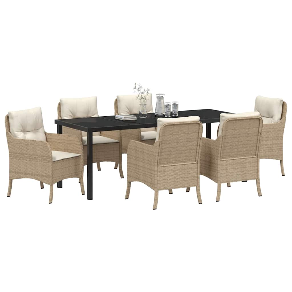 Garten Essgruppe mit Kissen 7 pcs Beige Poly-Rattan