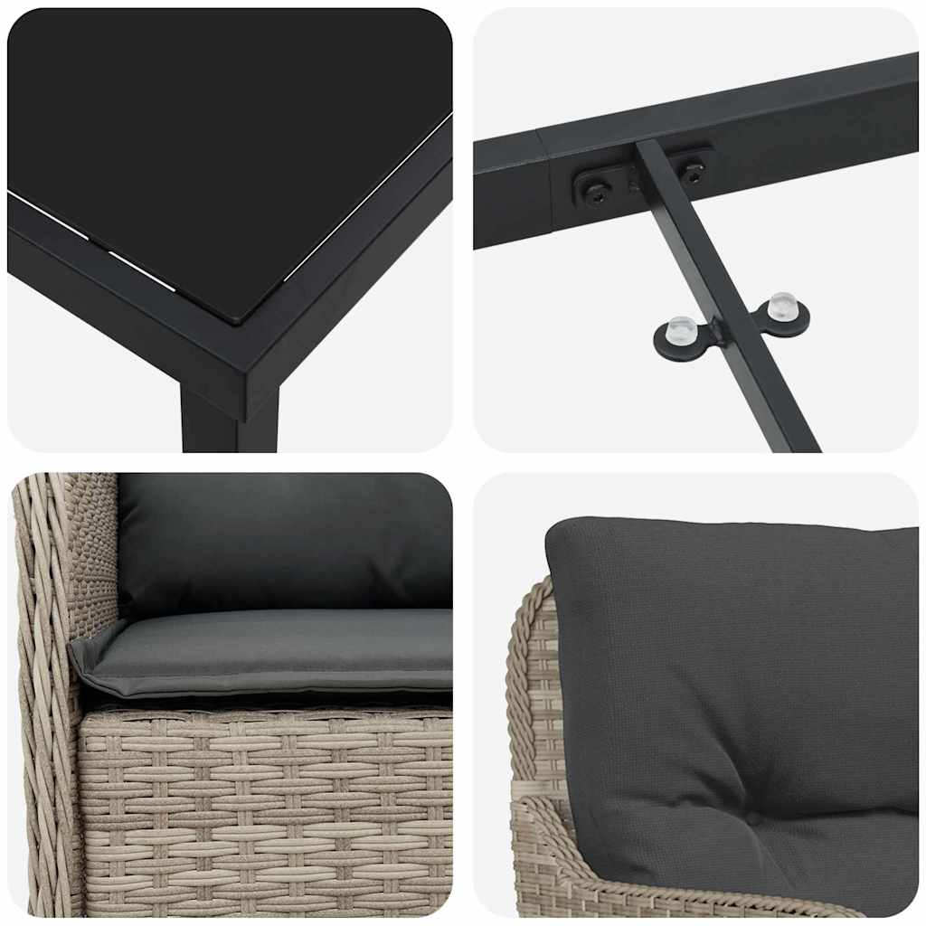 Garten Essgruppe mit Kissen 3 pcs Hellgrau Poly-Rattan
