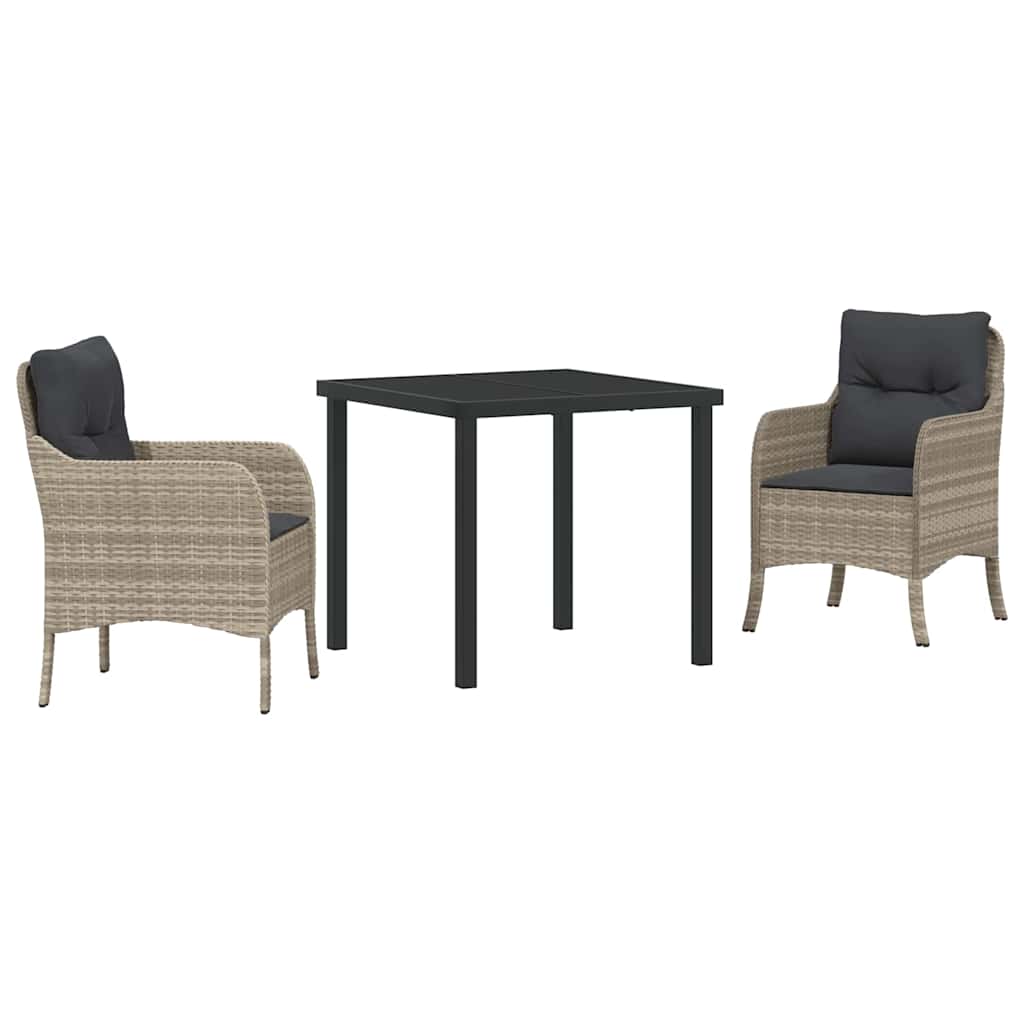 Garten Essgruppe mit Kissen 3 pcs Hellgrau Poly-Rattan