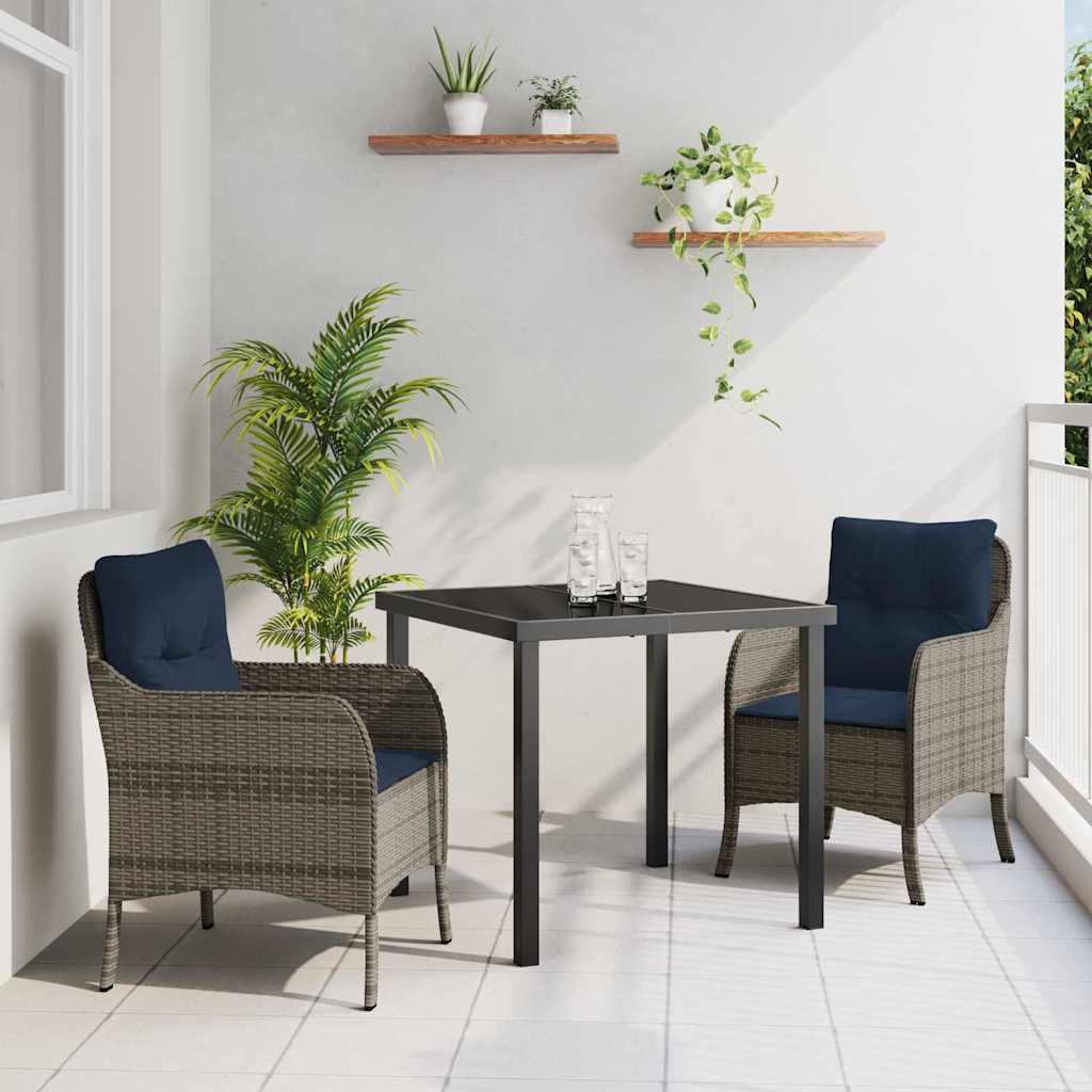 Garten Essgruppe mit Kissen 3 pcs Grau Poly-Rattan