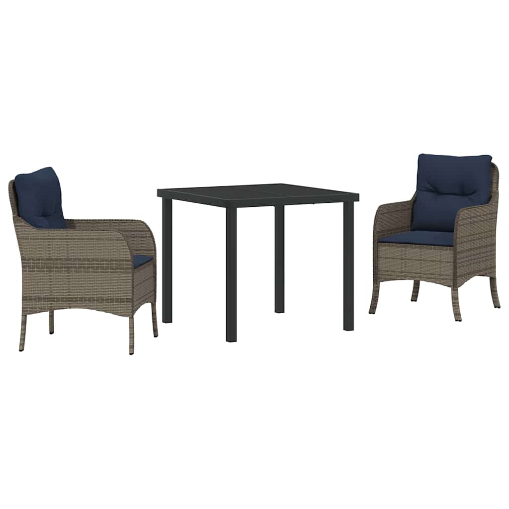 Garten Essgruppe mit Kissen 3 pcs Grau Poly-Rattan