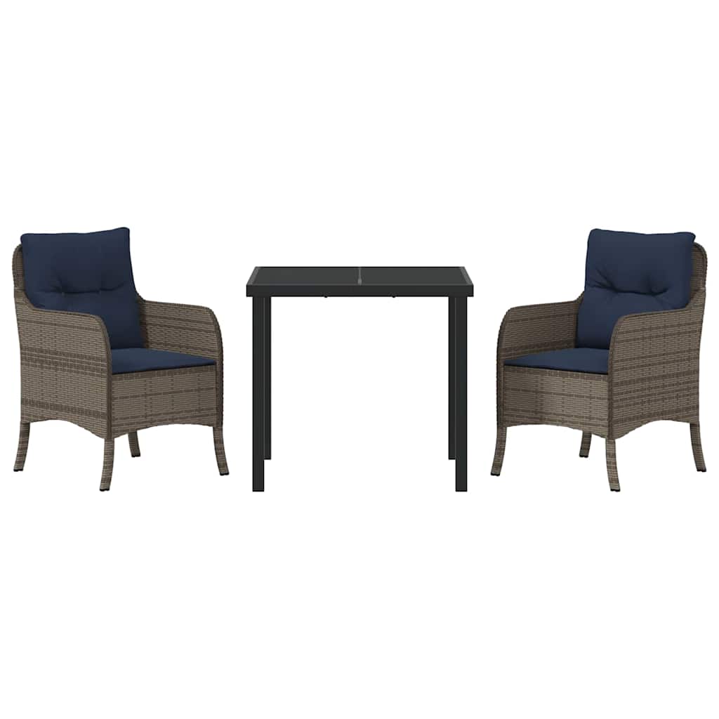 Garten Essgruppe mit Kissen 3 pcs Grau Poly-Rattan