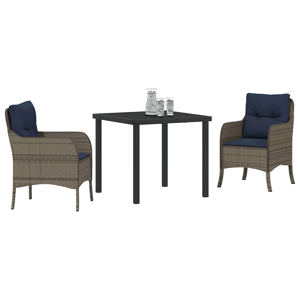 Garten Essgruppe mit Kissen 3 pcs Grau Poly-Rattan