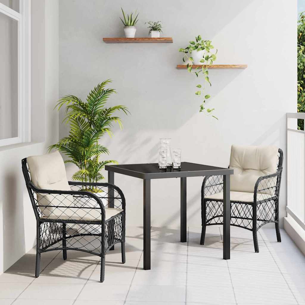 Garten Essgruppe mit Kissen 3 pcs Schwarz Poly-Rattan