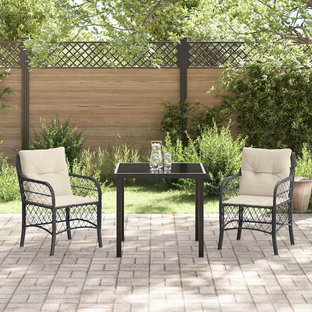 Garten Essgruppe mit Kissen 3 pcs Schwarz Poly-Rattan