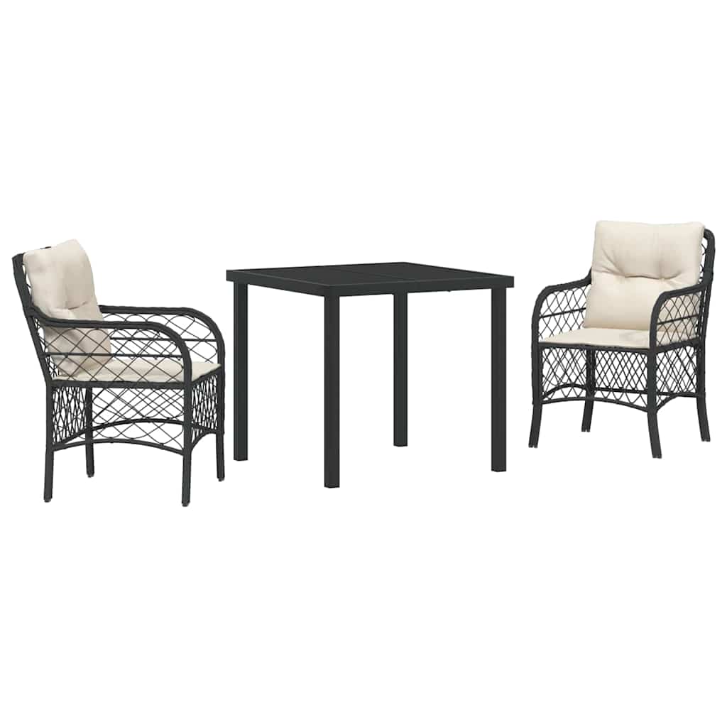 Garten Essgruppe mit Kissen 3 pcs Schwarz Poly-Rattan