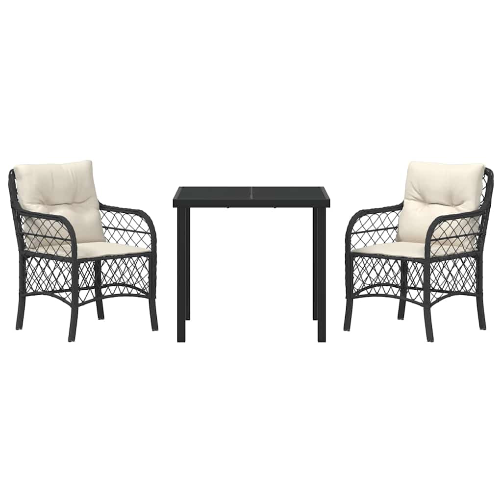 Garten Essgruppe mit Kissen 3 pcs Schwarz Poly-Rattan