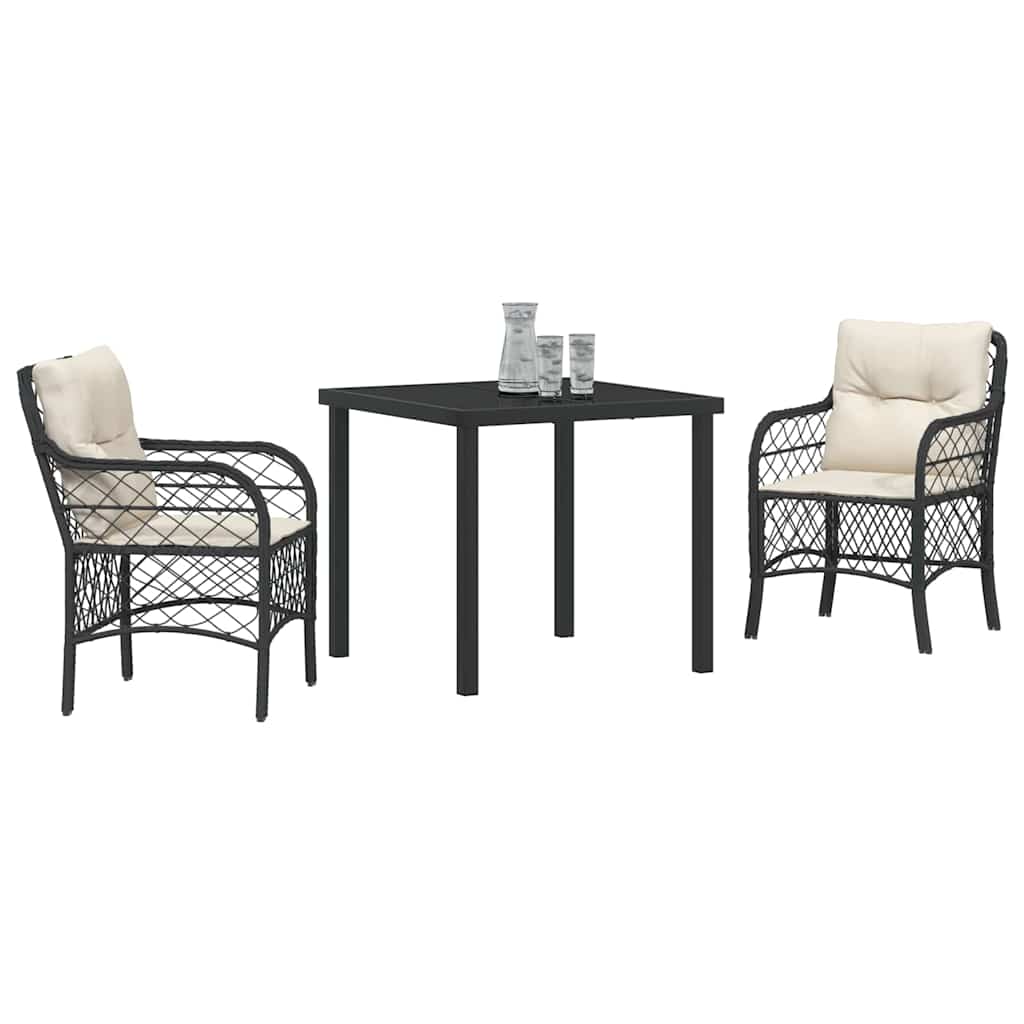 Garten Essgruppe mit Kissen 3 pcs Schwarz Poly-Rattan
