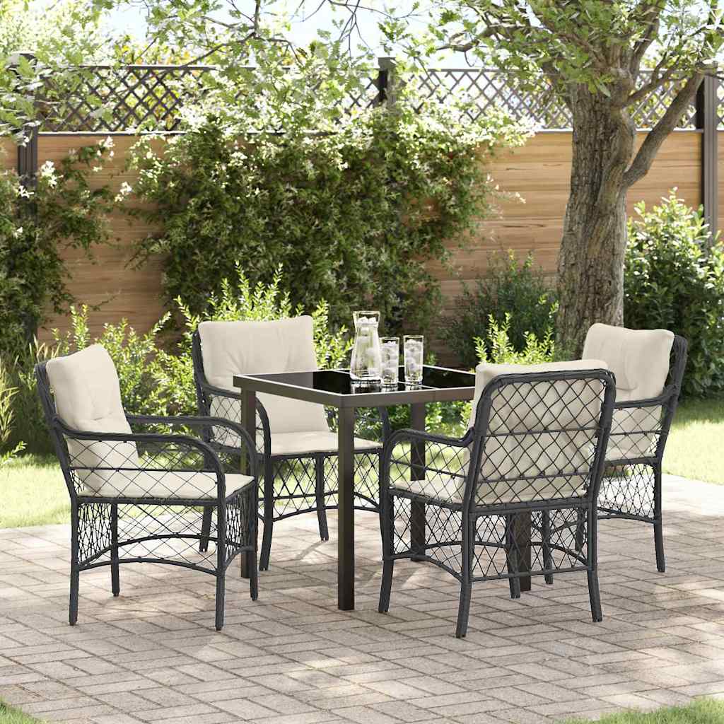Garten Essgruppe mit Kissen 5 pcs Schwarz Poly-Rattan