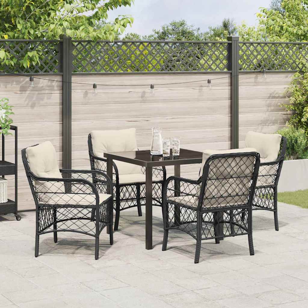Garten Essgruppe mit Kissen 5 pcs Schwarz Poly-Rattan