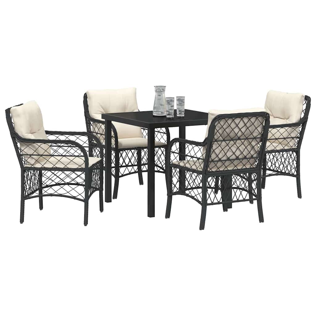 Garten Essgruppe mit Kissen 5 pcs Schwarz Poly-Rattan