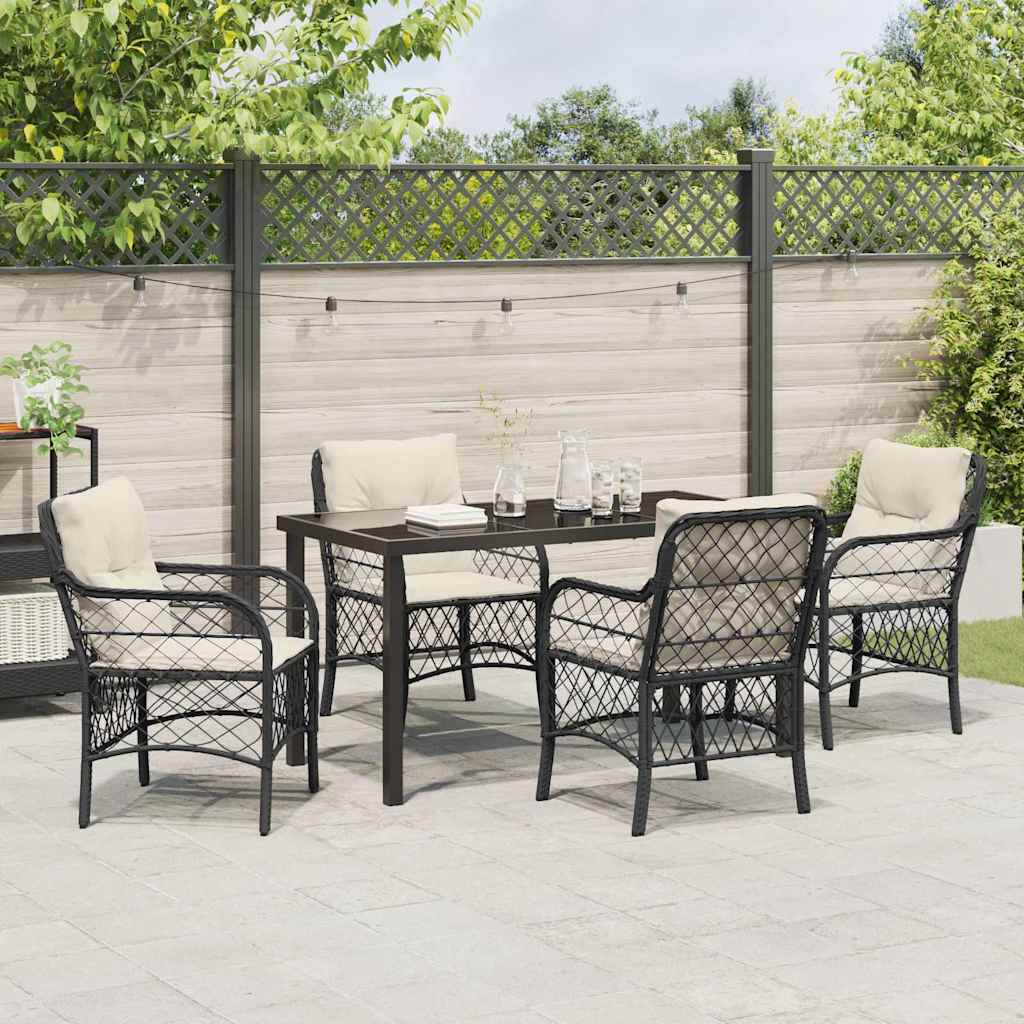 Garten Essgruppe mit Kissen 5 pcs Schwarz Poly-Rattan