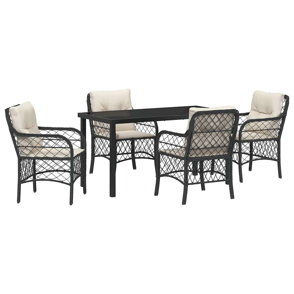 Garten Essgruppe mit Kissen 5 pcs Schwarz Poly-Rattan