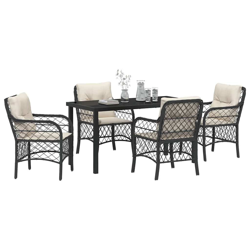 Garten Essgruppe mit Kissen 5 pcs Schwarz Poly-Rattan
