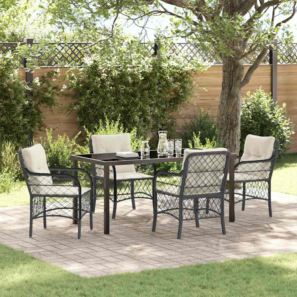 Garten Essgruppe mit Kissen 5 pcs Schwarz Poly-Rattan