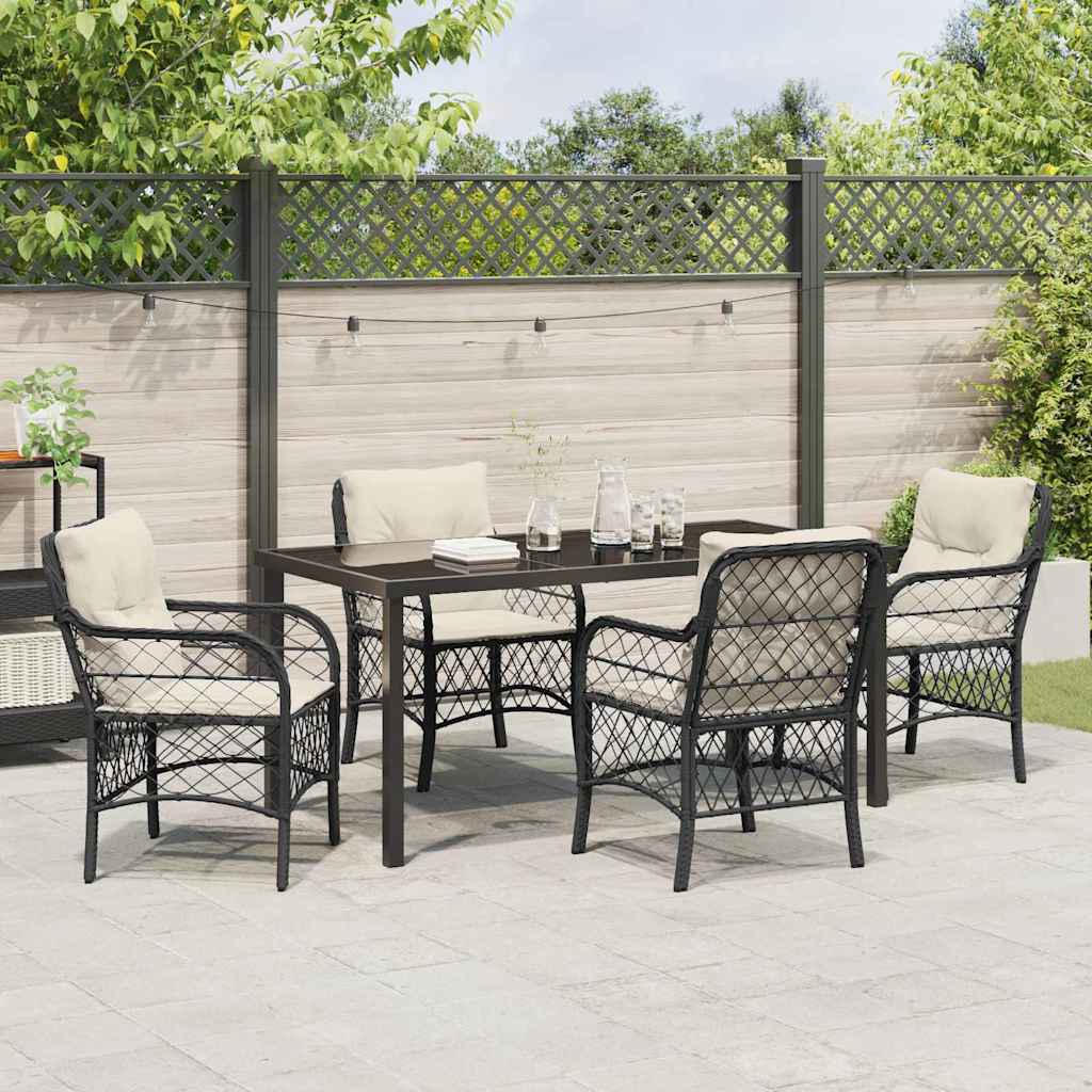 Garten Essgruppe mit Kissen 5 pcs Schwarz Poly-Rattan