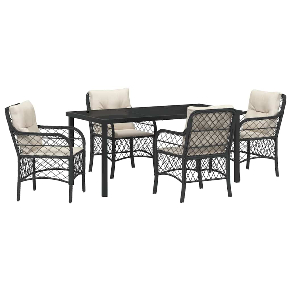 Garten Essgruppe mit Kissen 5 pcs Schwarz Poly-Rattan