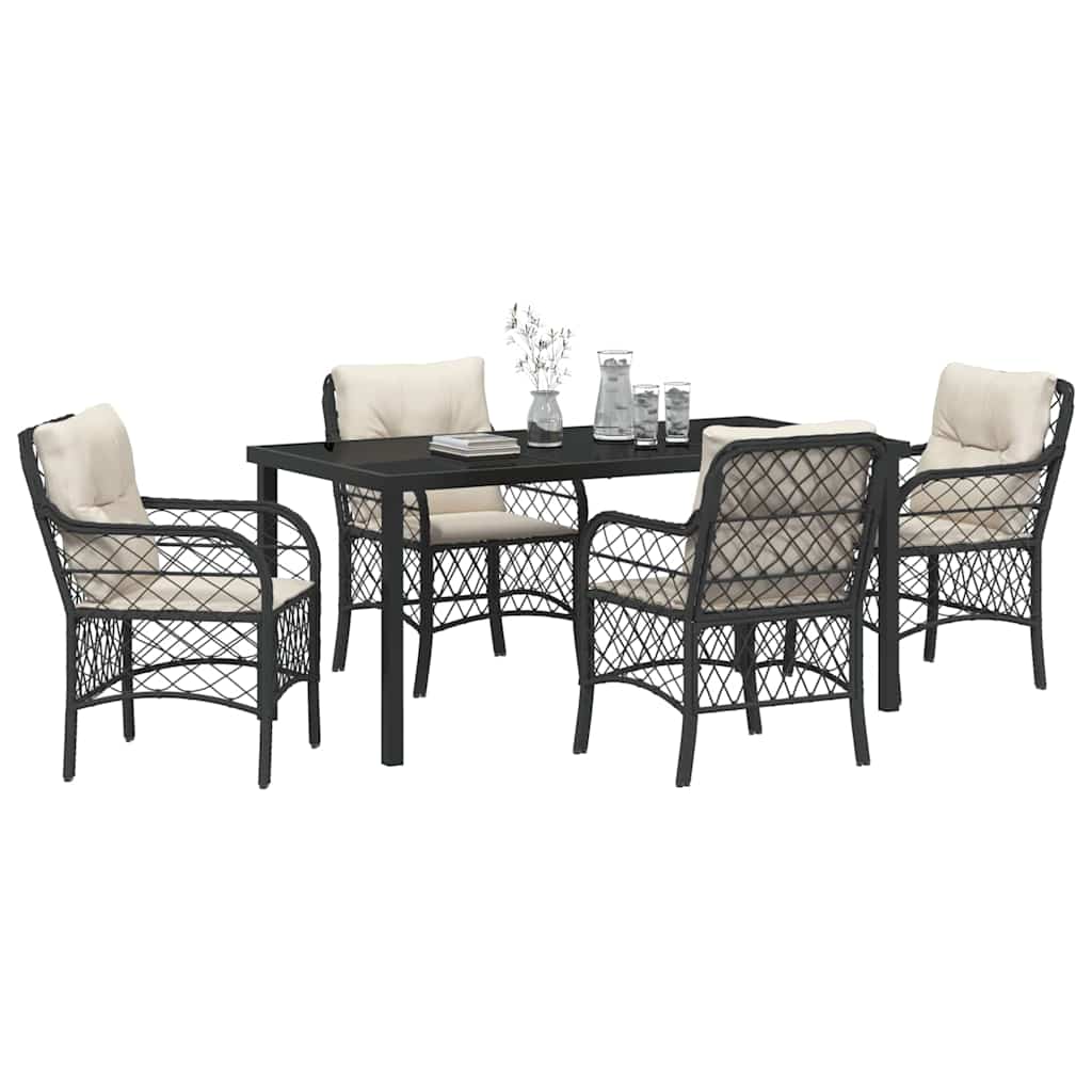 Garten Essgruppe mit Kissen 5 pcs Schwarz Poly-Rattan