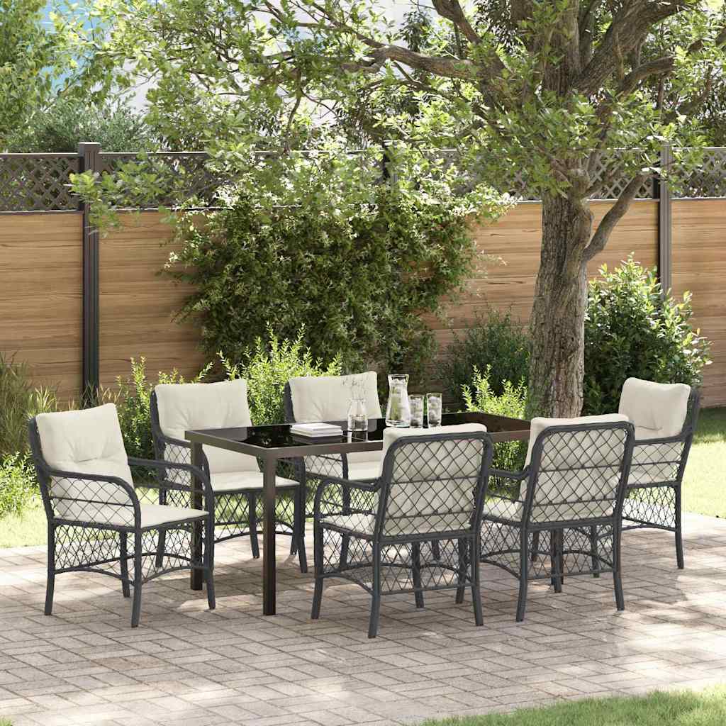 Garten Essgruppe mit Kissen 7 pcs Schwarz Poly-Rattan